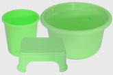 Kuber Industries 3 Pieces Plastic Tub, Dustbin & Stool Set (Green)